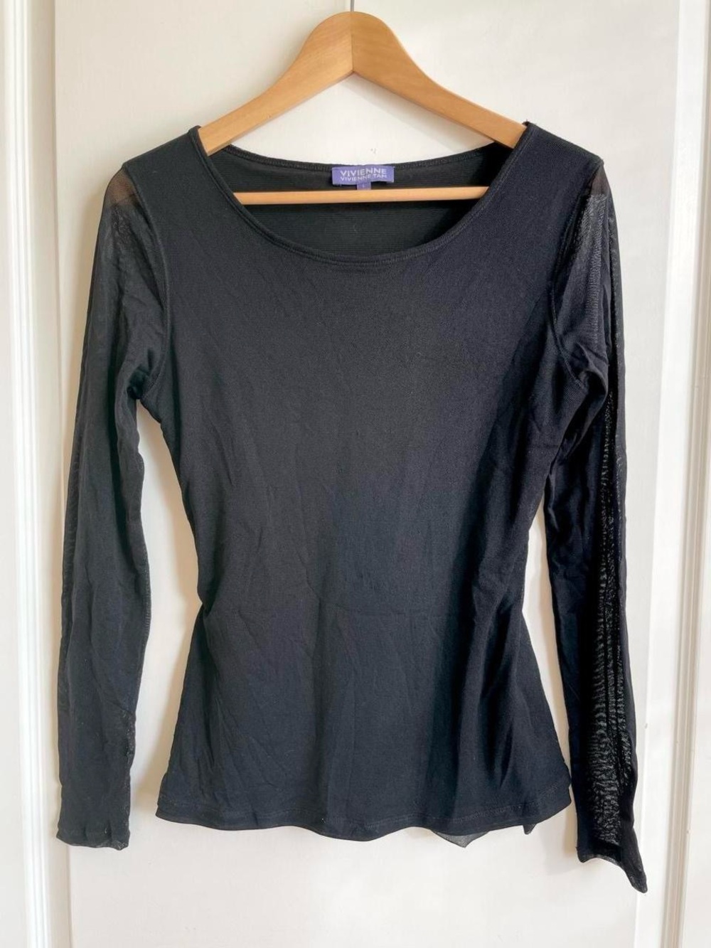 Vintage 90s Vivienne Vivienne Tam Mesh Sheer Black Top Size L Minimalist